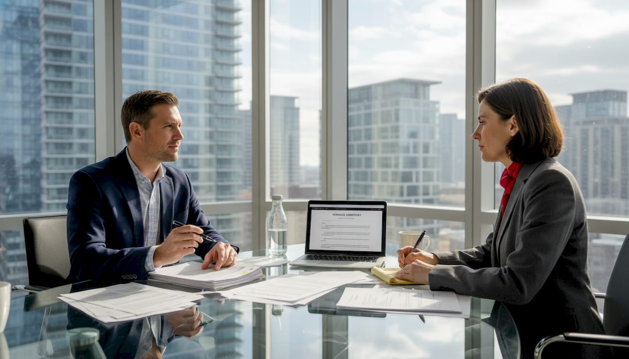 Real estate agents reviewing offer documents