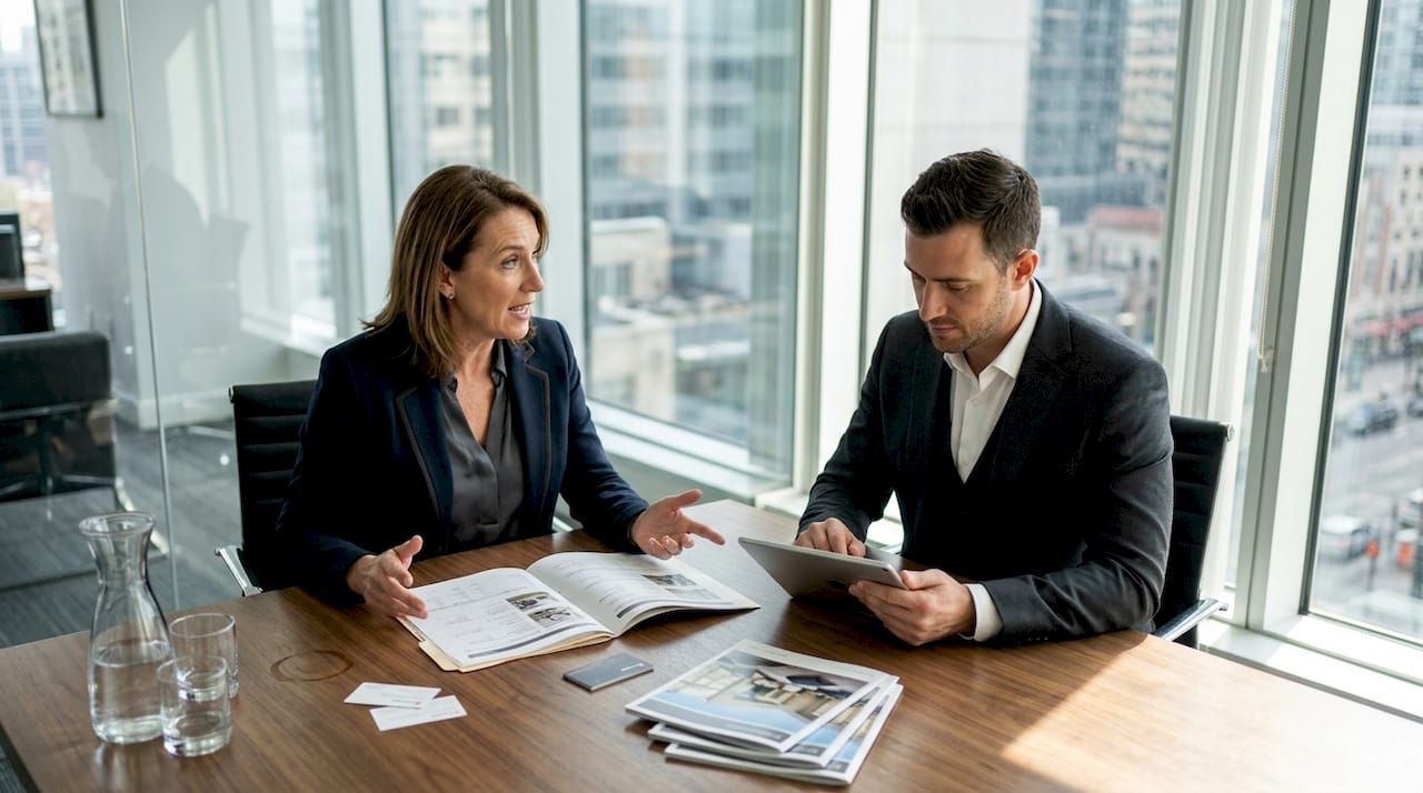 Agent and client discuss luxury real estate