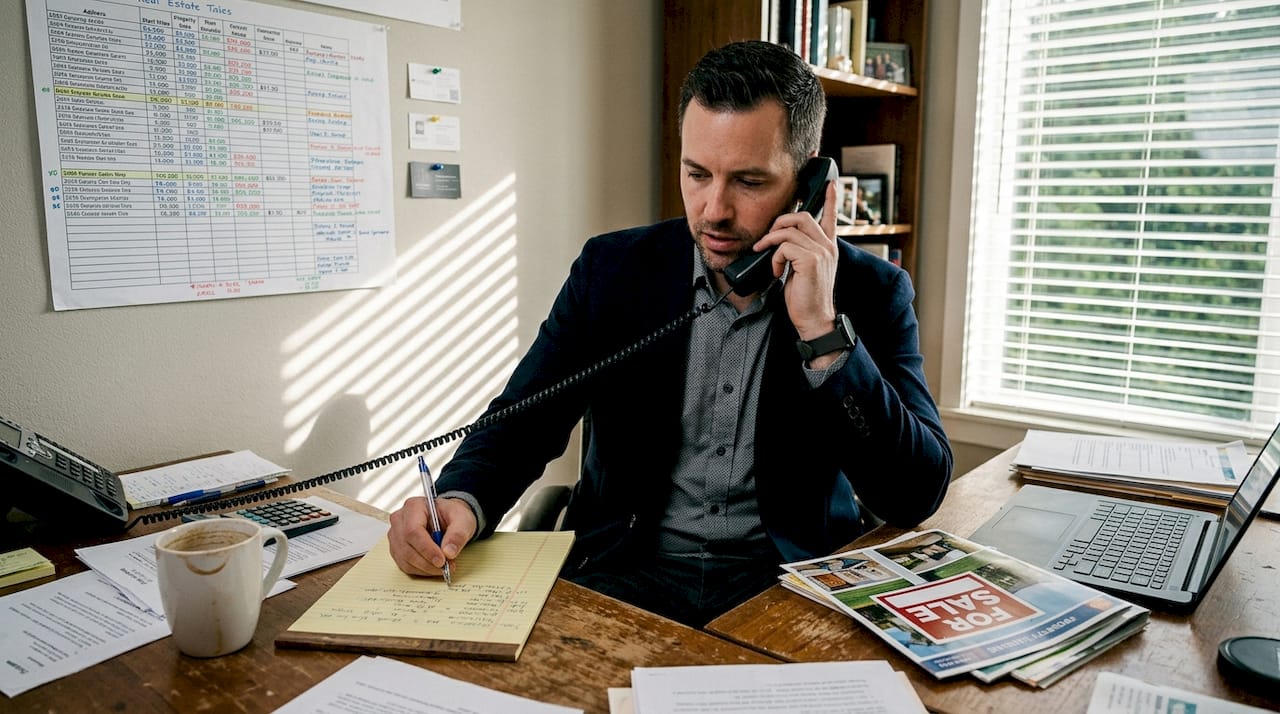 Agent on phone at home office desk
