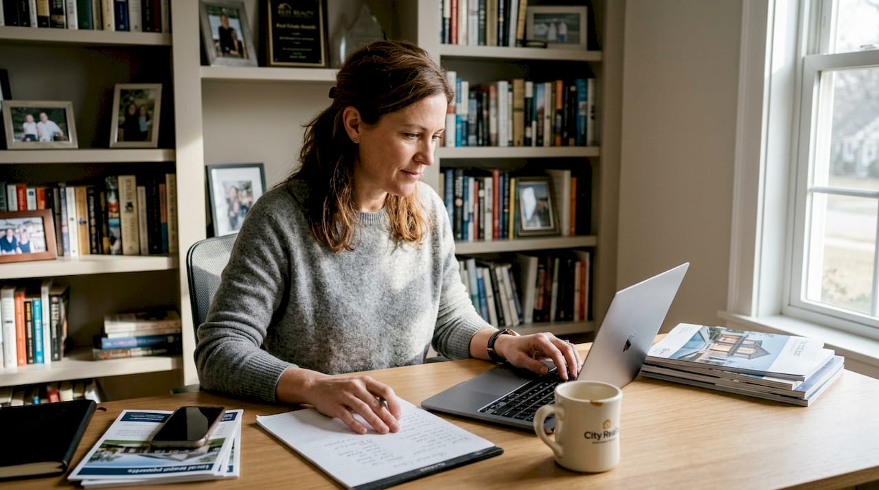 Real estate agent working in home office