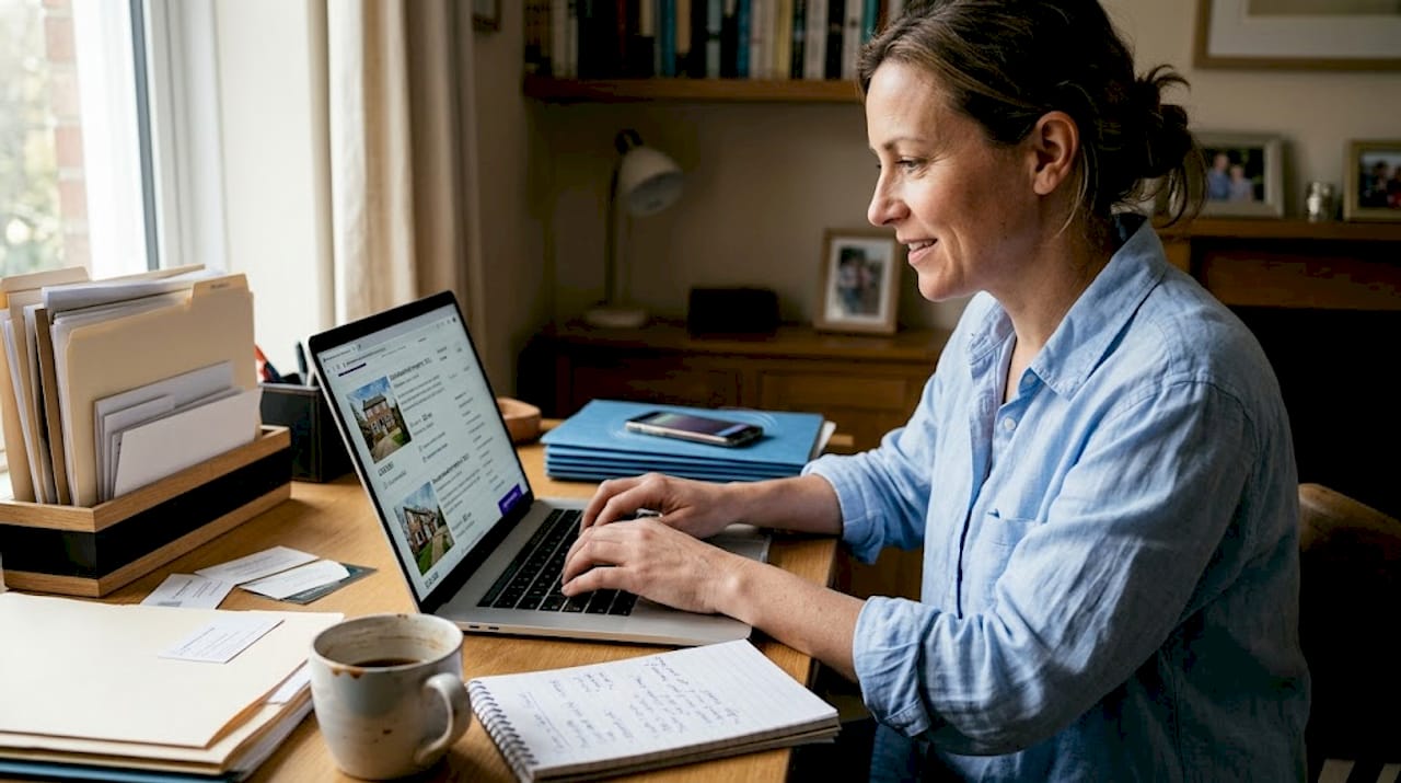 Agent prospecting online at home office desk