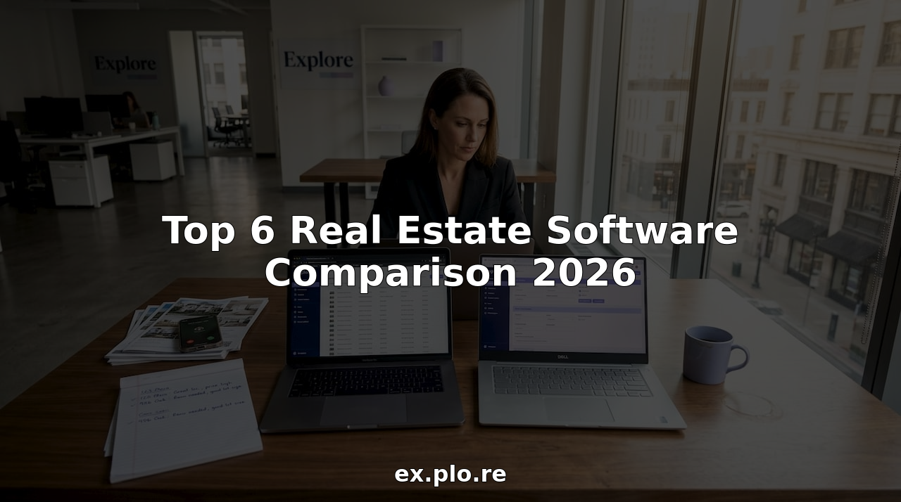Agent comparing real estate software at desk