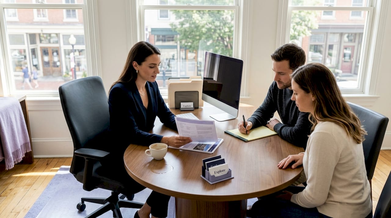 Real estate agent reviewing listings with clients