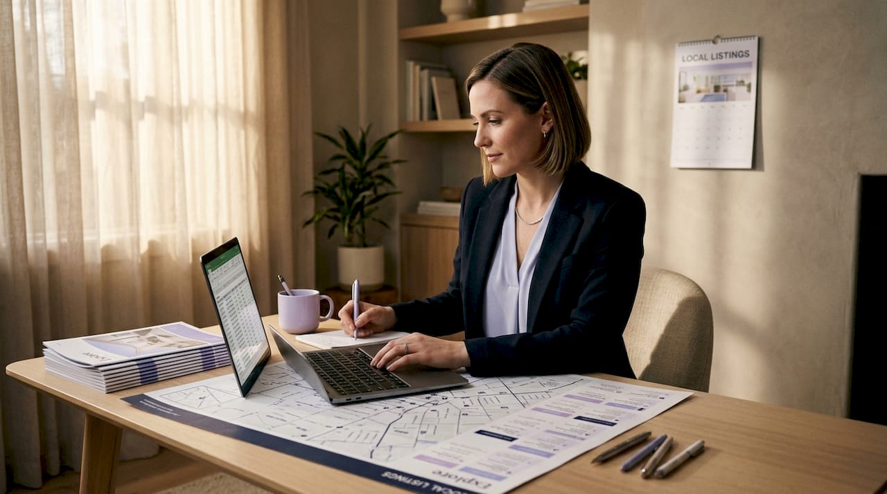 Real estate agent planning client outreach
