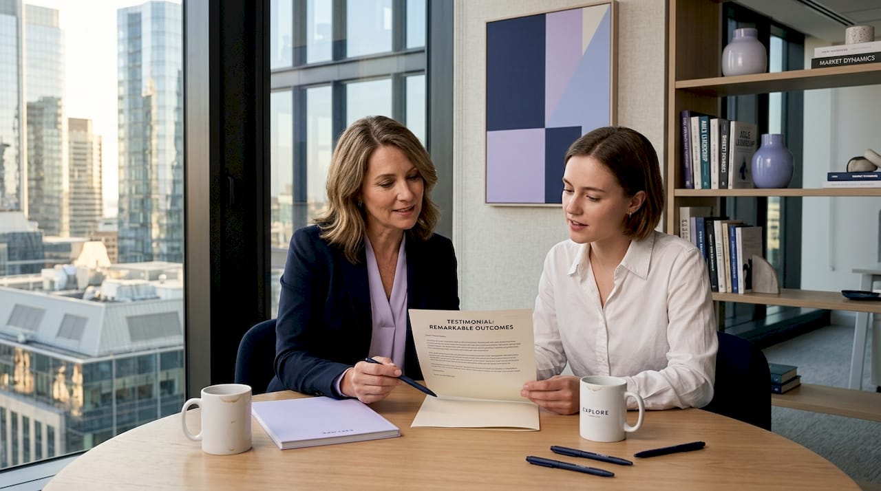 Sales manager reviewing testimonial letter