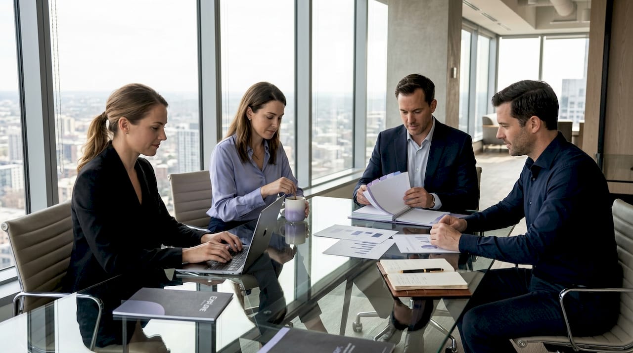 Sales team during collaborative strategy meeting