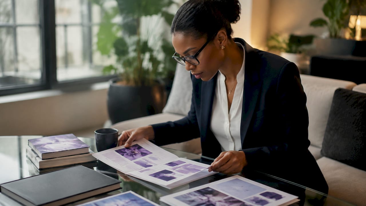 Brand strategist reviewing brand positioning report