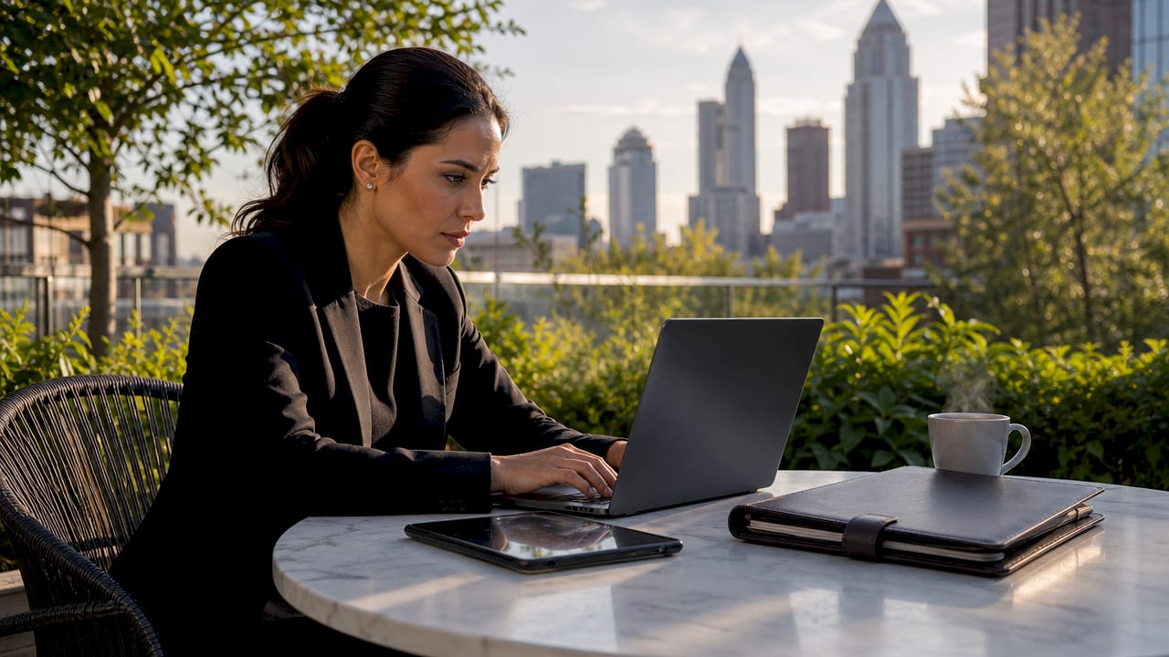Broker working on nurturing workflow at office
