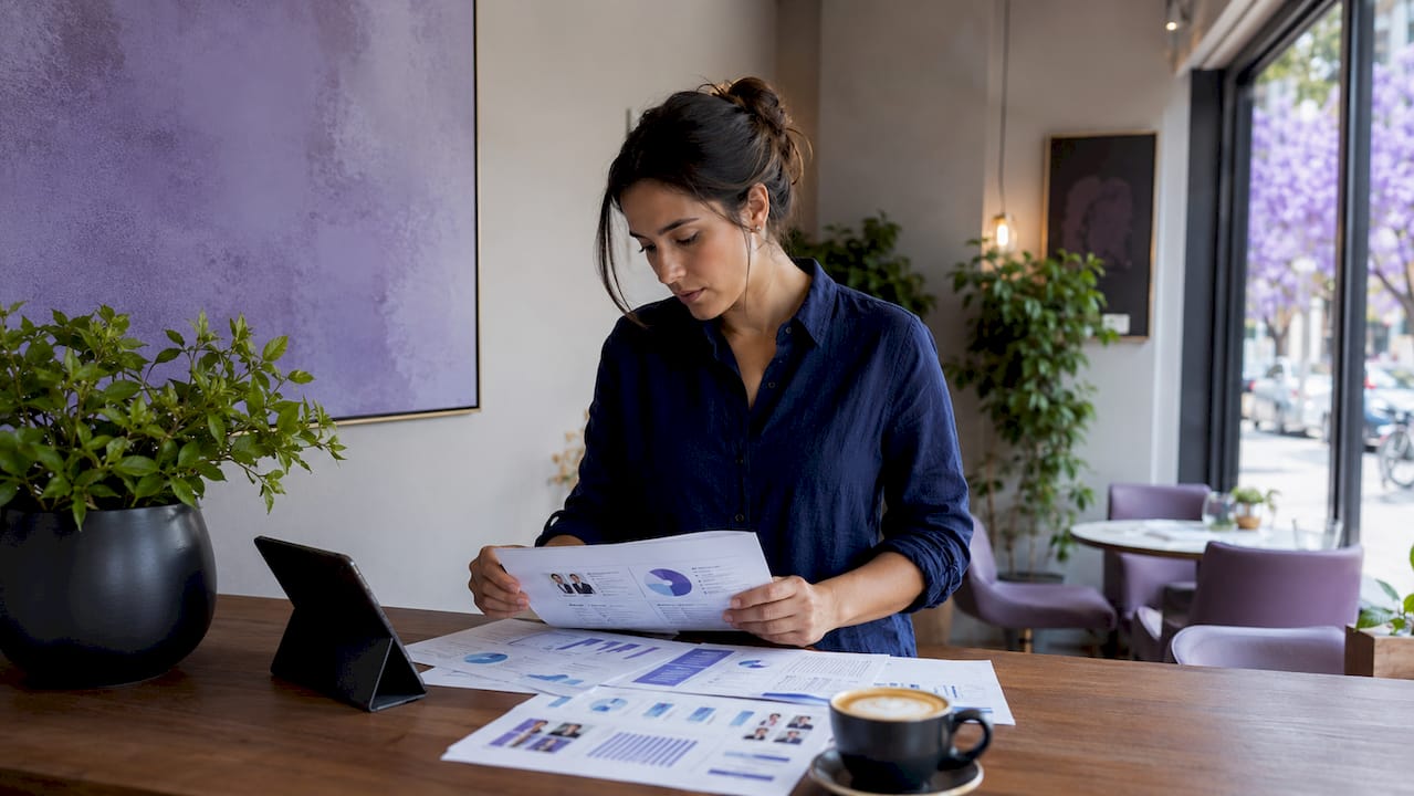 Marketing pro reviewing segmentation data at desk