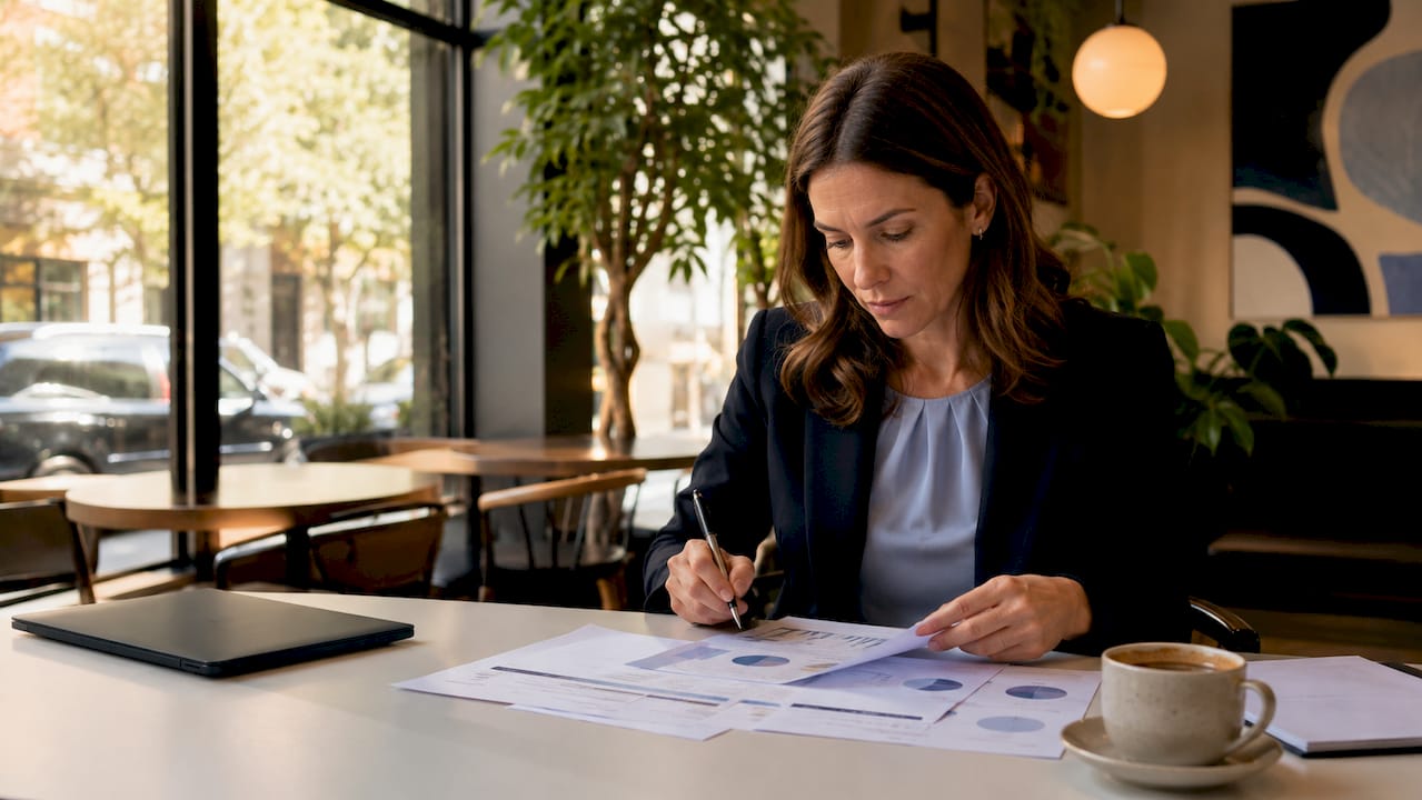 Business owner reviewing local SEO reports