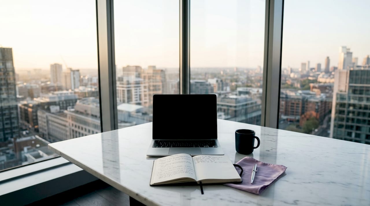Luxury executive desk with marketing tools