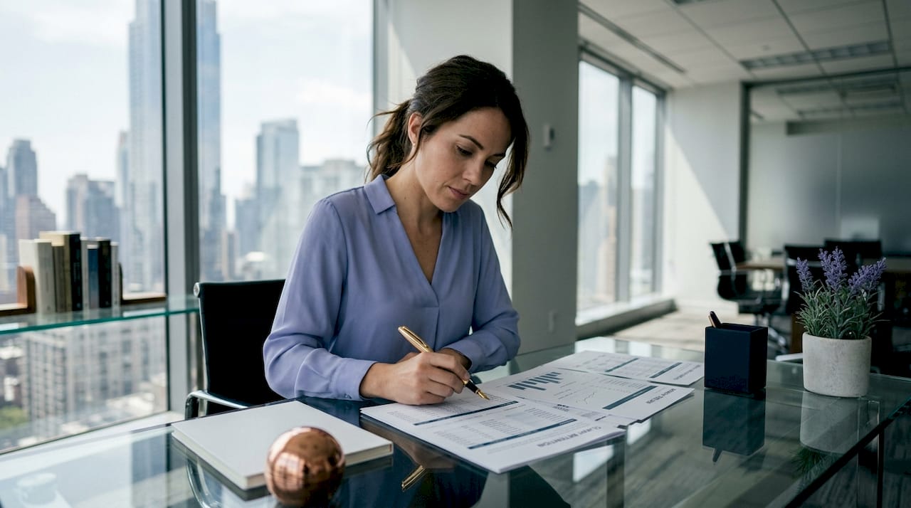 Executive reviewing client retention reports