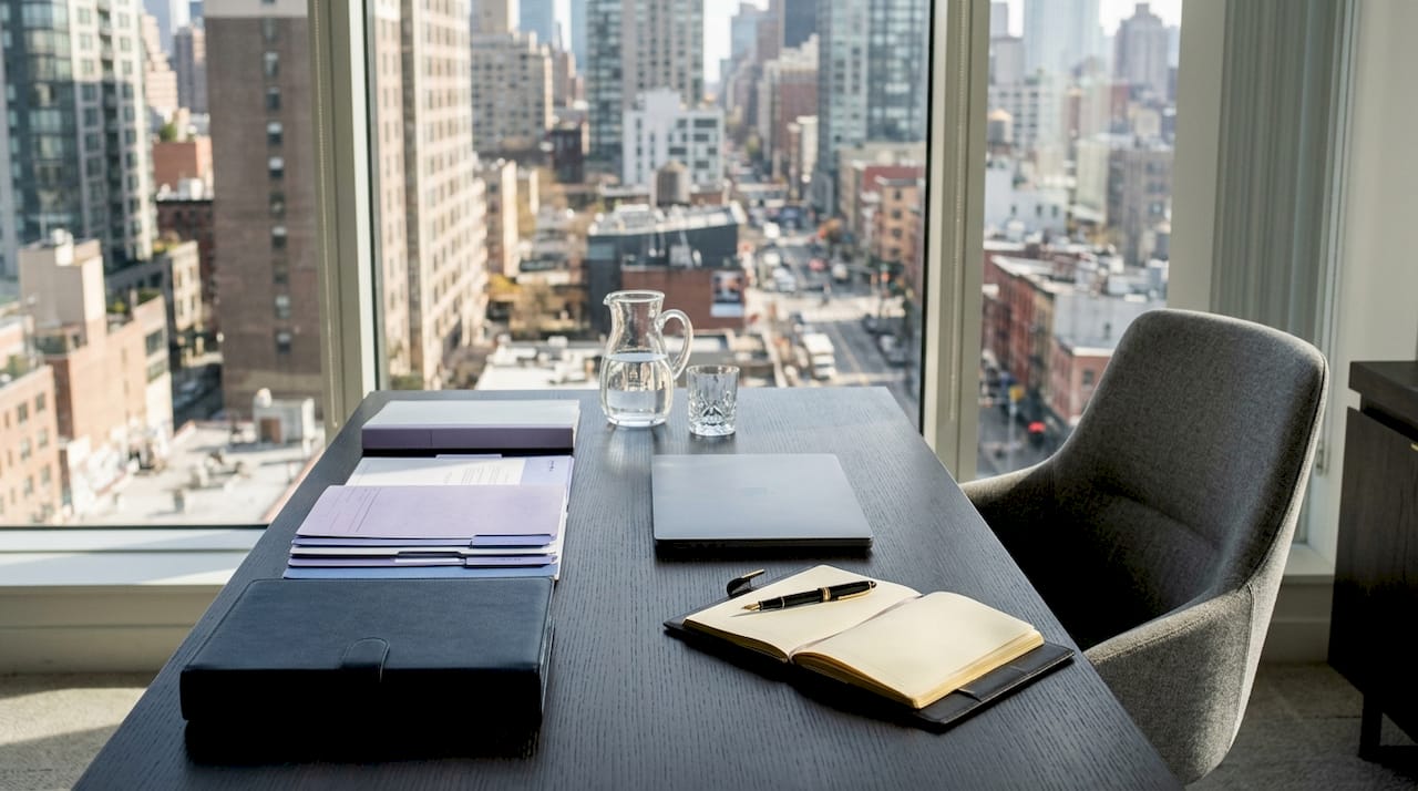 Luxury sales professional desk with client files