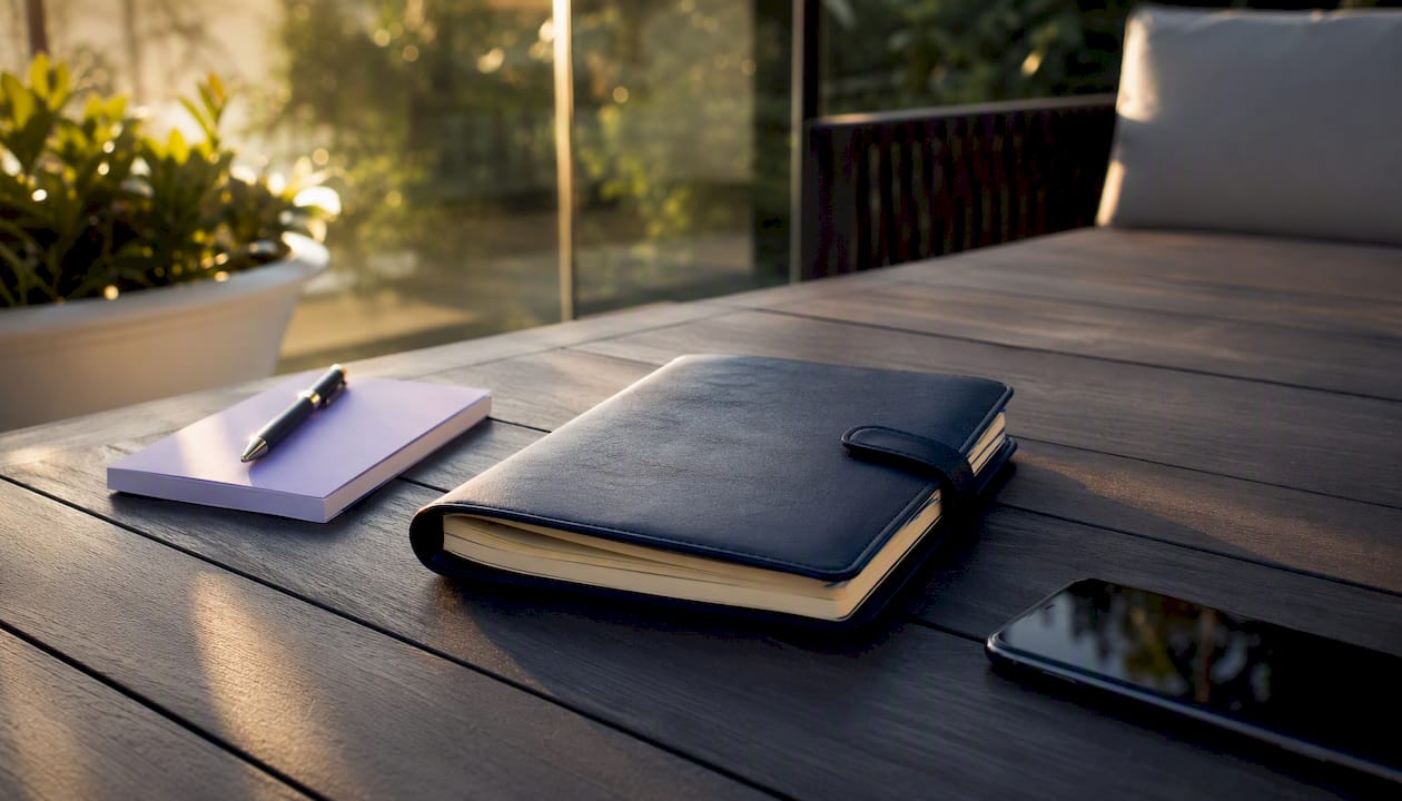 Workspace with planner and pen for Facebook ads