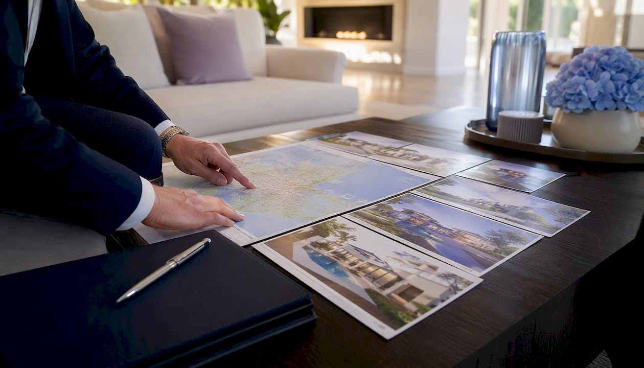 Real estate agent planning local market coverage