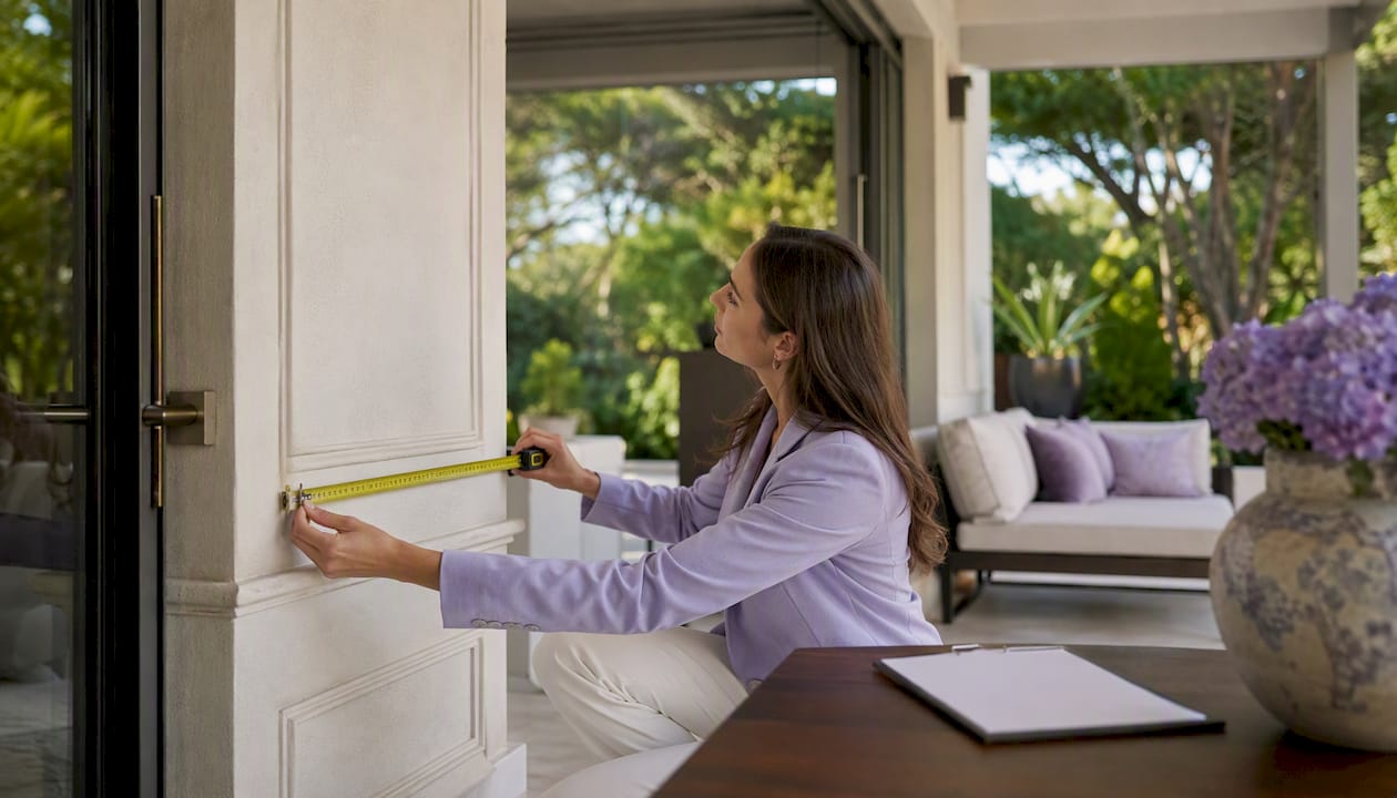 Appraiser measuring room detail in luxury home